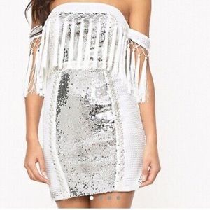 Pretty Little thing white tassel dress